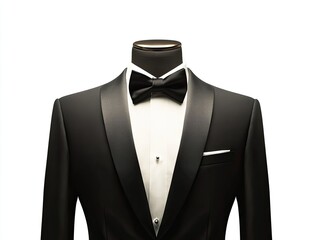 Black tuxedo on mannequin, studio shot, formal wear