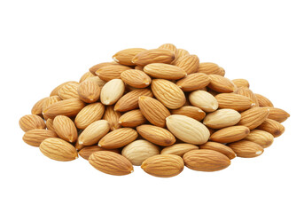 Obraz premium Heap of peeled almonds, isolated on white background, no depth of field, sharp.
