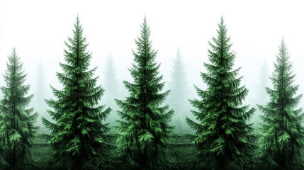 Obraz premium Dense Forest of Evergreen Trees Shrouded in Morning Fog and Mist Seamless Pattern