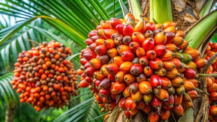 Vibrant Clusters of Tropical Palm Fruit on a Lush Palm Tree