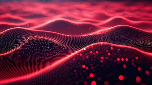 Abstract red particle wave background. Ideal for tech, energy, or futuristic designs, adding a dynamic, vibrant feel.