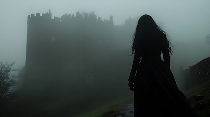 Misty Castle Woman Silhouette