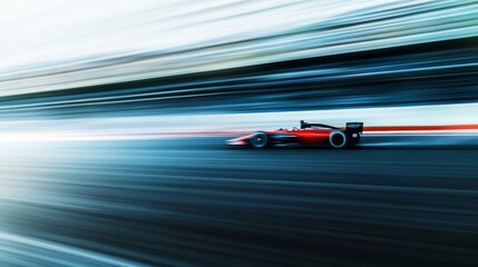 Drag racing car speeding down a track with motion blur. Featuring energy and speed