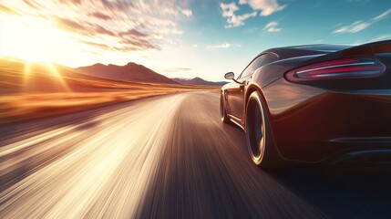 Drag racing car speeding down an empty desert highway. Featuring power and freedom