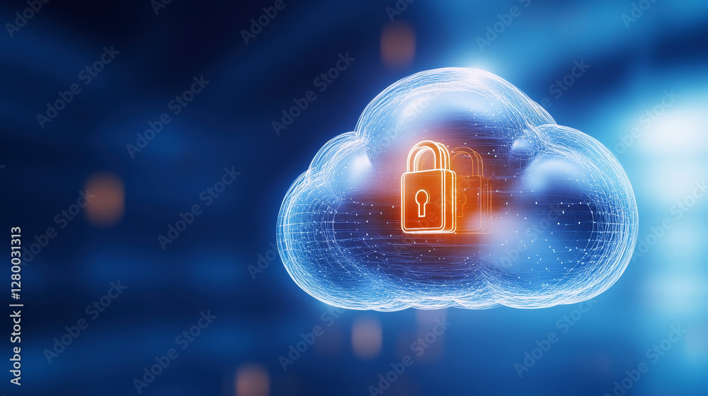 Wall mural cloud computing security. cloud with padlock icon on dark background. concept of data protection, cy
