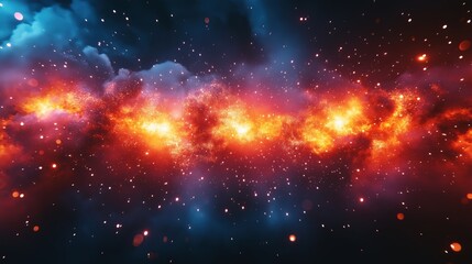 Fototapeta premium Bright cosmic explosion of red and blue hues in a starry space background