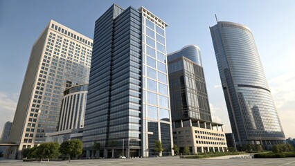Modern Glass Skyscrapers in a Downtown Cityscape