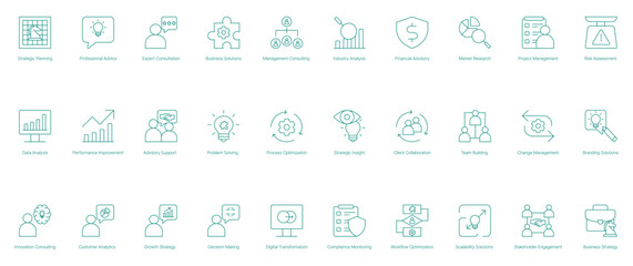 Strategic Planning, Expert Consultation, Business Solutions, and Digital Transformation Icons