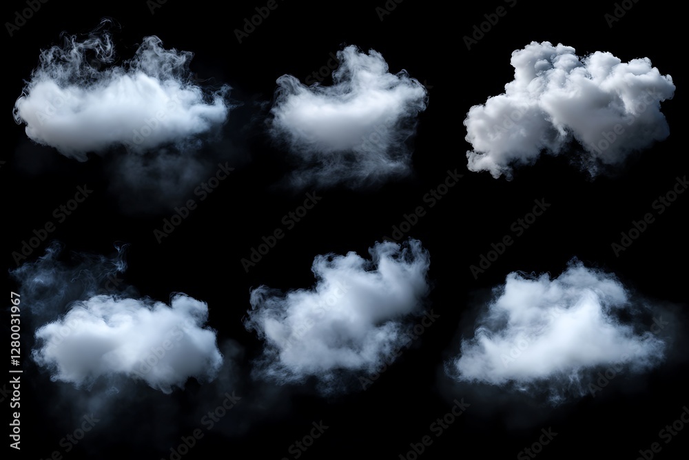Wall mural set of realistic clouds isolated on black background. collection of realistic clouds.