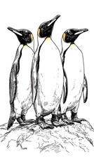 Three penguins on a rock, illustration