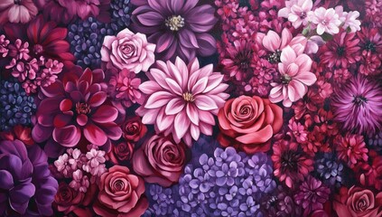 Obraz premium Colorful floral wall art, vibrant blooms, deep background
