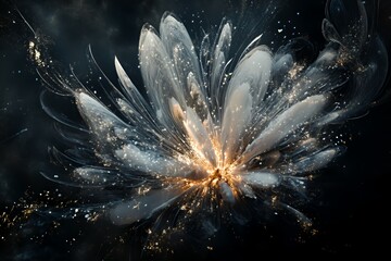 Fototapeta premium Abstract Celestial Flower Glowing With Golden Sparks