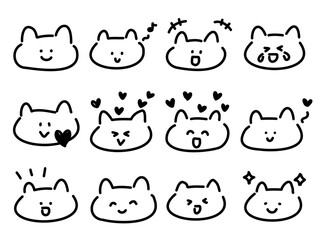 喜び笑うかわいい猫の手描き顔文字セット