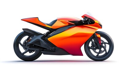 Sleek orange and black sports motorcycle isolated against a white background