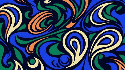 Fototapeta premium Abstract Swirls Blue, Green, Orange, Cream Pattern Design
