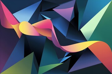 Obraz premium Abstract Geometric Shapes Colorful Triangles, Curves, and Polygons