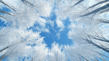 Snow Covered Trees and Bright Blue Sky Winter Landscape