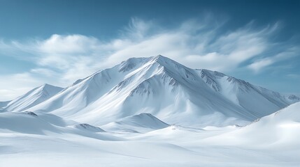 Snowy Mountain Range, Majestic Peaks, Winter Landscape, Cloudscape, Inspiring Scenery