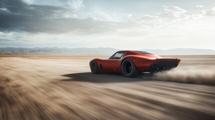 Fototapeta premium Drag racing car speeding on a desert track. Featuring freedom and adventure