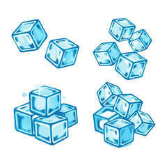 Ice cubes illustrations in realistic style vector