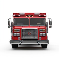 Red fire truck front view, studio shot, emergency vehicle