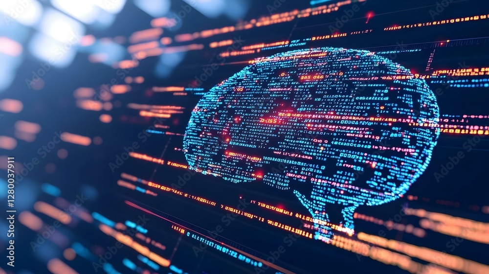 Poster stylized blue brain with neural network, an intricate illustration showcasing the complexity of neur