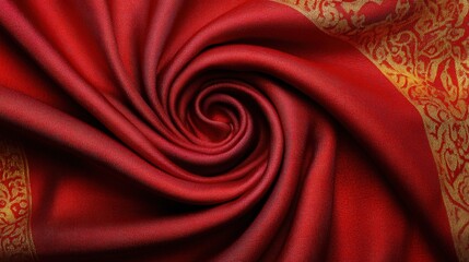 Obraz premium Vibrant red fabric swirl textile workshop image indoor close-up artistry