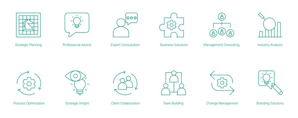 Strategic Planning, Professional Advice, Expert Consultation, and Business Strategy Icons