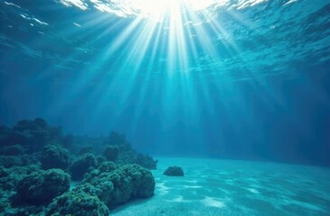 Obraz premium Underwater view of the sea surface or Tranquil underwater scene with copy space