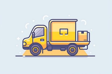 Linear icon of a delivery truck with parcel, clean and elegant in sunflower yellow.