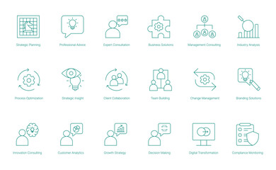 Digital Transformation, Compliance Monitoring, Workflow Optimization, and Business Strategy Icons