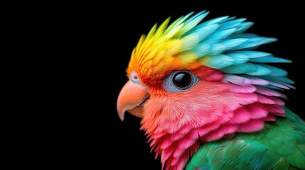Obraz premium Close-up colorful parrot profile black background
