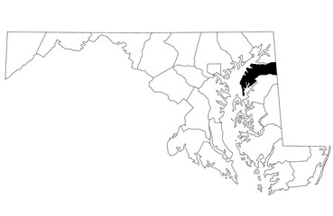 Map of Kent County in Maryland state on white background. single County map highlighted by black colour on Maryland map. UNITED STATES, US