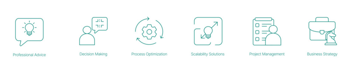 Professional Advice, Decision Making, Process Optimization, and Business Strategy Icons