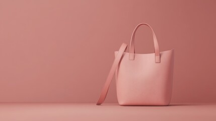 Single, light peach-colored tote bag on a plain, solid peach background.