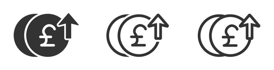 Pound rate increase icon. Cost rise vector illustration set. British pound increase signs