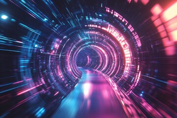 Fototapeta premium Neon Light Tunnel Digital Abstract Art