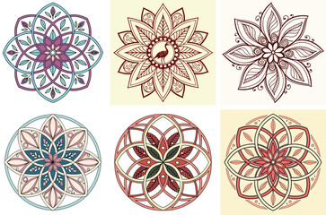 Set of 6 Mandala Designs: Intricate Floral Patterns, Geometric Shapes, Decorative Art, Henna Style, Spiritual & Meditative Designs