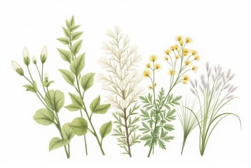 Fototapeta premium Herbal plant illustrations nature botanical art greenery close-up natural beauty