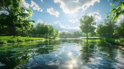 Obraz premium Serene Lakeside Reflections, A Tranquil Escape into Nature's Embrace
