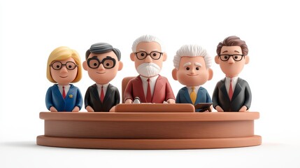 Stylized Clay Figures in Business Attire Seated Around a Wooden Table for a Meeting or Committee Discussion
