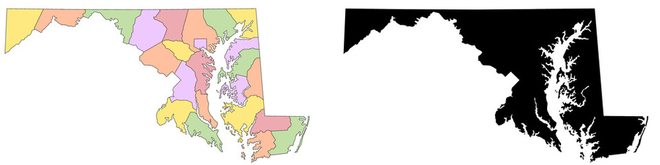 Maryland Map. Maryland administrative map, Maryland outline and counties state map set - illustration version