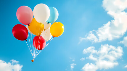 Colorful Balloons Flying in the Blue Sky with White Clouds