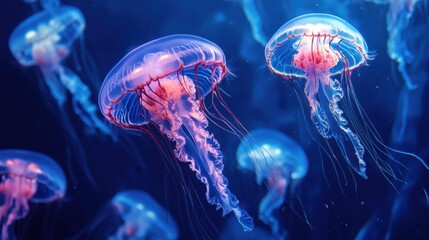 Multiple Jellyfish Floating in Blue Water