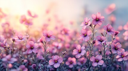Pink flowers sunset field nature background design