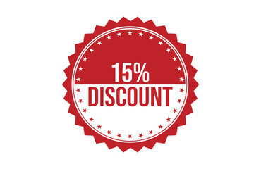 Brush style 15% discount red banner design isolated on white background.