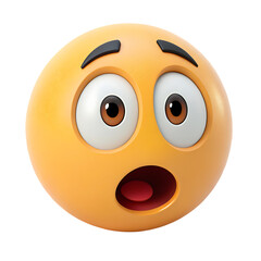 A really high quality 3d yellow astonished emoji illustration isolated on white background.  big eye astonished  emoji illustration on white. trending emojis on white background.