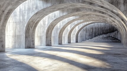 Obraz premium Sunlit Concrete Archway Hallway Light and Shadow in a Gray Interior