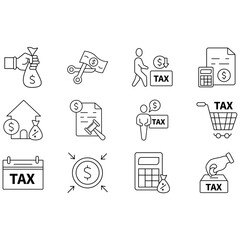 tax icons set. Set of editable stroke icons.Set of tax