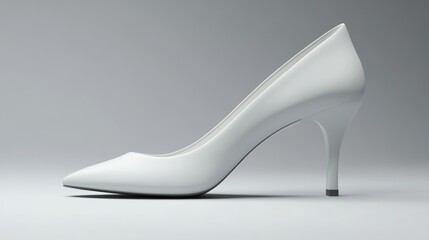 Single white high heel shoe, side view, studio shot.